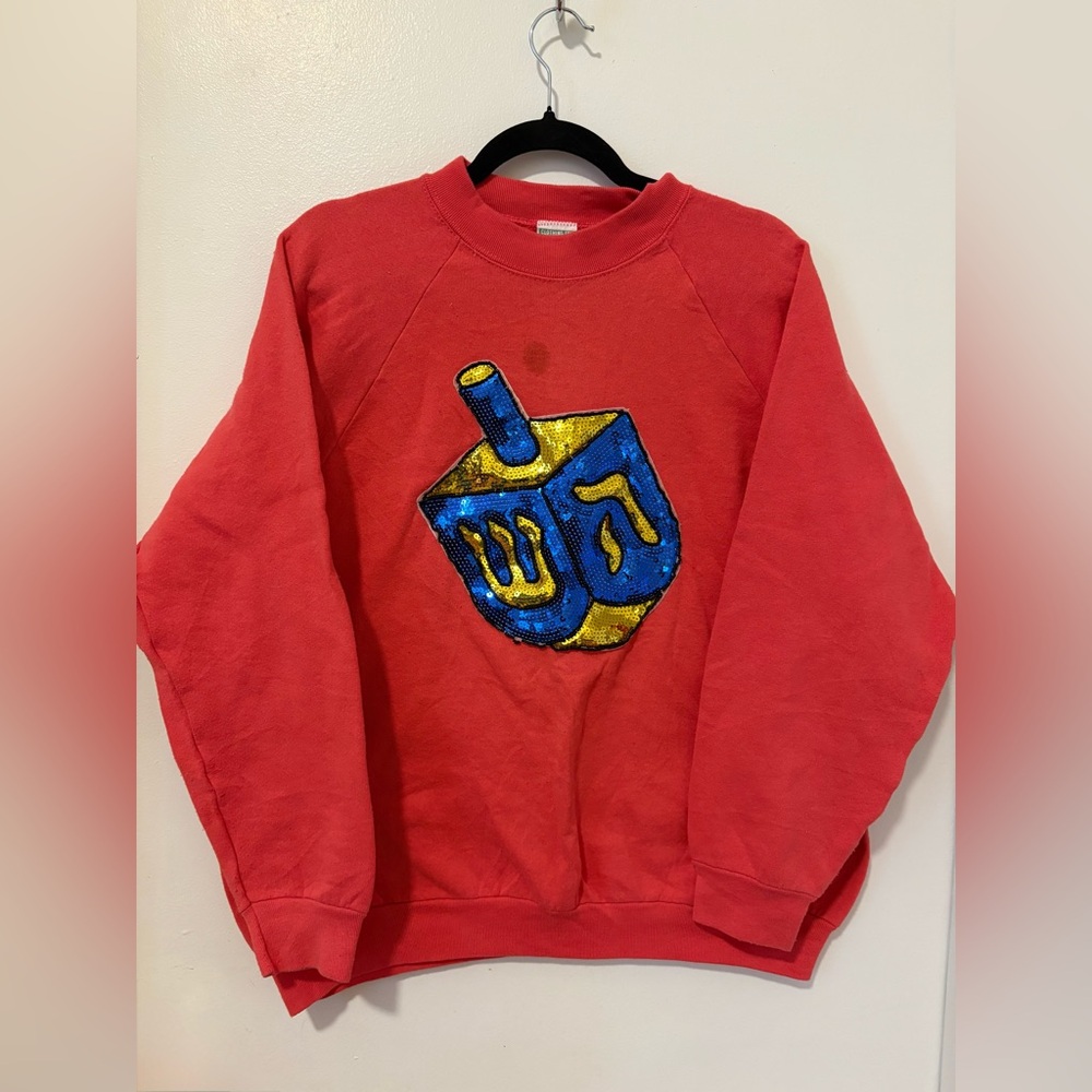 Pink Crewneck Sweatshirt with Sequin Dreidel Design